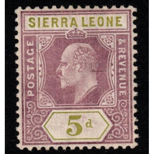 SIERRA LEONE SG106 1909 5d PURPLE & OLIVE-GREEN MTD MINT