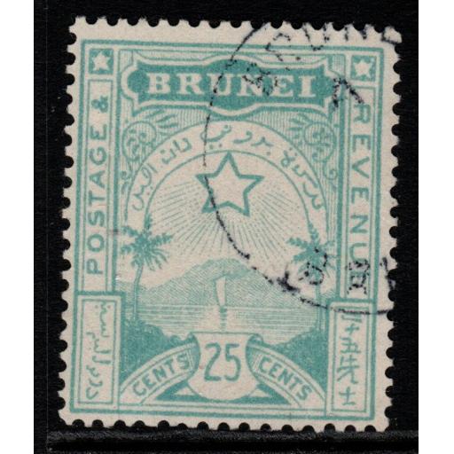 BRUNEI SG8 1895 25c TURQUOISE-GREEN FINE USED