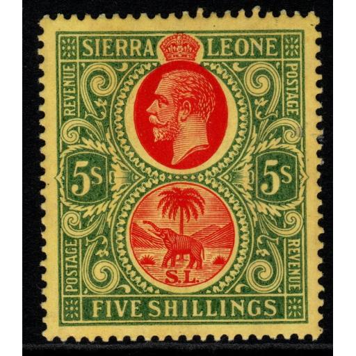 SIERRA LEONE SG126 1912 5/= RED & GREEN/YELLOW MTD MINT
