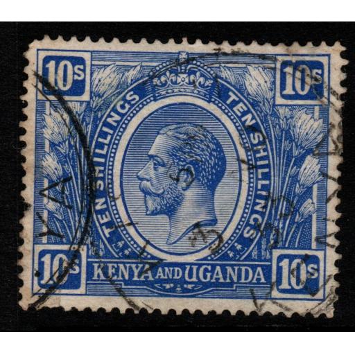 KENYA, UGANDA & TANGANYIKA SG94 1922 10s BRIGHT BLUE USED PERF FAULTS