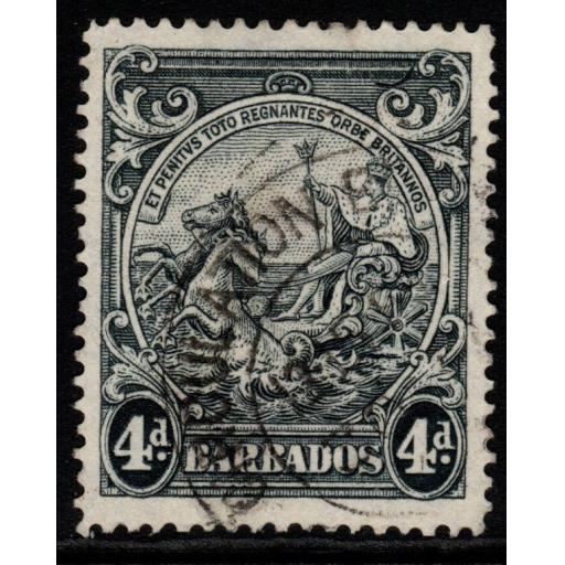 BARBADOS SG253db 1944 4d BLACK p14 CURVED LINE AT TOP FINE USED