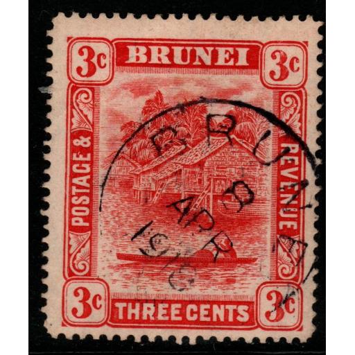 BRUNEI SG38 1916 3c SCARLET TYPE II FINE USED