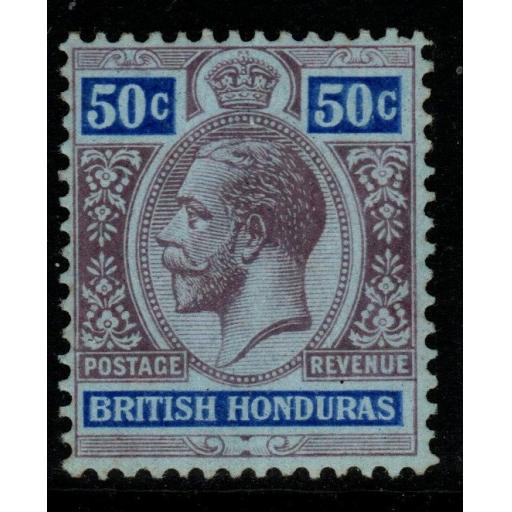 BRITISH HONDURAS SG107 1913 50c PURPLE & BLUE/BLUE MTD MINT