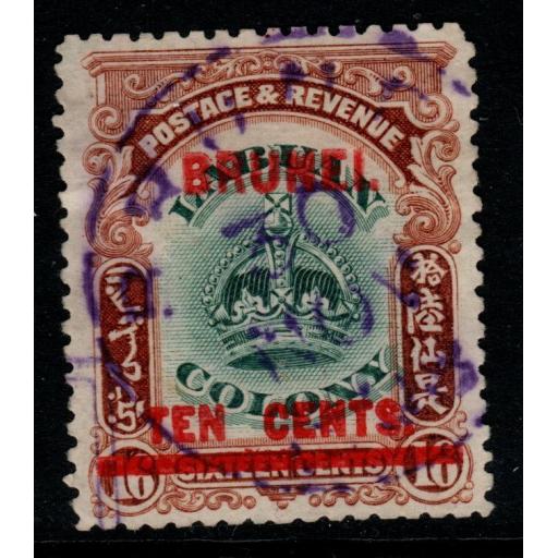 BRUNEI SG18 1906 10c on 16c GREEN & BROWN FINE USED
