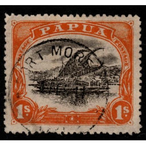 PAPUA SG81w 1910 1/= BLACK & DEEP ORANGE WMK INVERTED USED