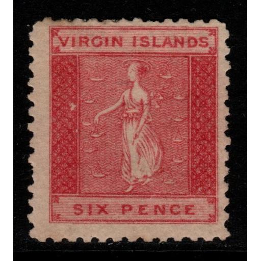 VIRGIN ISLANDS SG7 1866 6d ROSE-RED MTD MINT