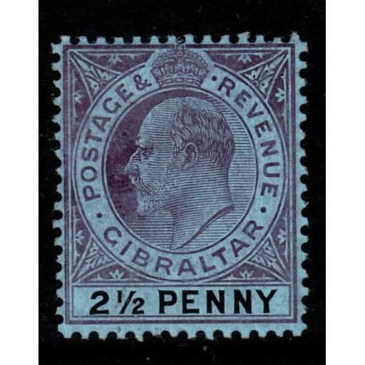 GIBRALTAR SG59 1907 2½d PURPLE & BLACK/BLUE MTD MINT