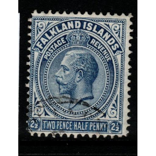 FALKLAND ISLANDS SG63b 1916 2½d DEEP BLUE p14 LINE FINE USED