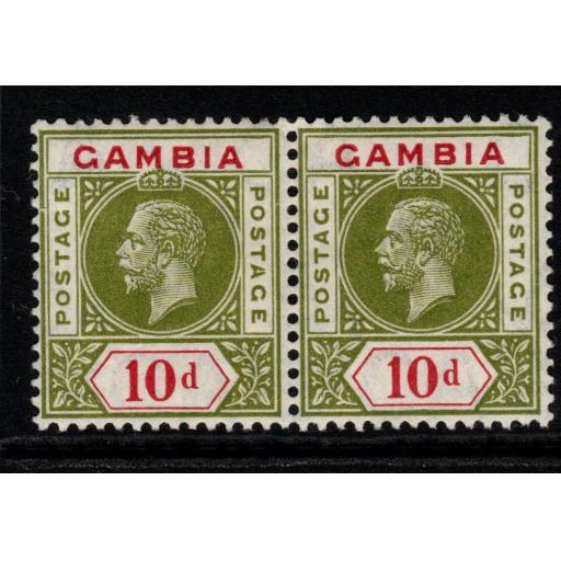 GAMBIA SG96/b 1912 10d PALE SAGE-GREEN & CARMINE ONE WITH SPLIT A MTD MINT
