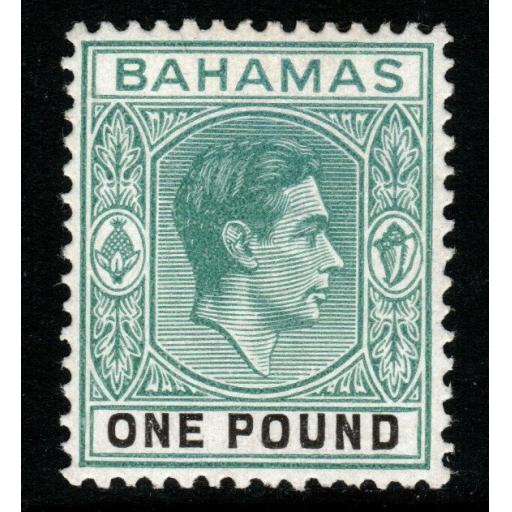 BAHAMAS SG157 1938 £1 DEEP GREY-GREEN & BLACK THICK PAPER MTD MINT