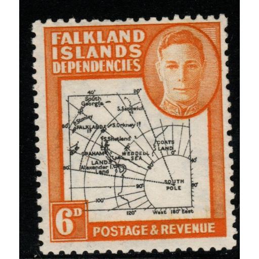 FALKLAND IS.DEP. SGG6b 1948 6d BLACK & ORANGE WITH MISSING "I" VARIETY MTD MINT
