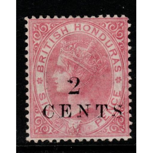 BRITISH HONDURAS SG25 1888 2c on 6c ROSE MTD MINT