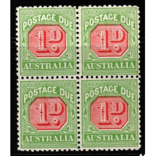 AUSTRALIA SGD78a 1914 1d ROSINE & BRIGHT APPLE-GREEN WMK SIDEWAYS MNH BLOCK OF 4