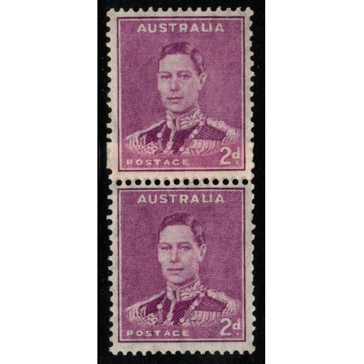 AUSTRALIA SG185a 1942 2d BRIGHT PURPLE COIL PAIR MNH WITH COIL JOIN