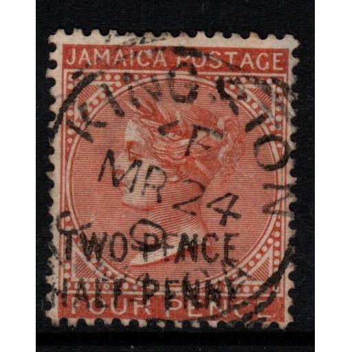 JAMAICA SG30ca 1890 2½d on 4d RED-BROWN "PFNNEY" & BROKEN "K" FOR "Y" USED