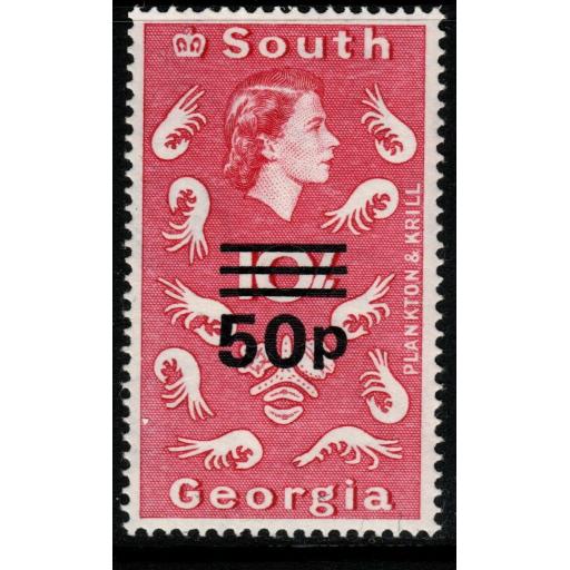 SOUTH GEORGIA SG31 1971 50p on 10/= MAGENTA MNH