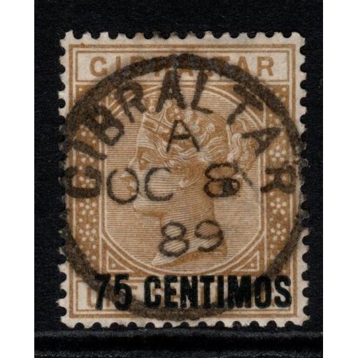 GIBRALTAR SG21a 1889 75c on 1/= BISTRE "5" WITH SHORT FOOT USED
