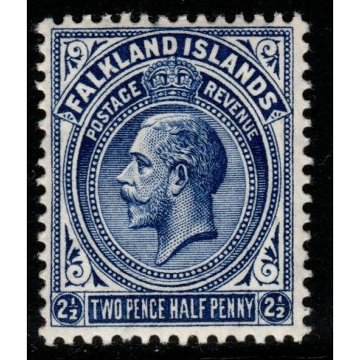 FALKLAND ISLANDS SG63a 1914 2½d DEEP BRIGHT BLUE p14(LINE) MTD MINT