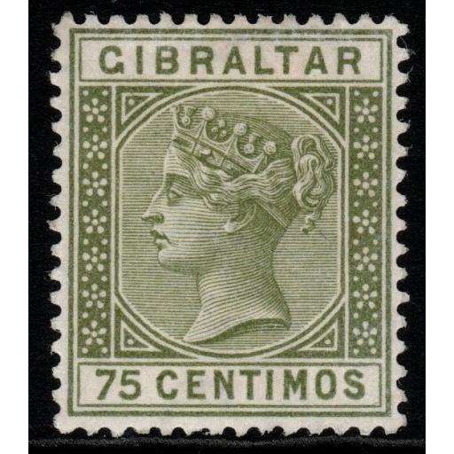 GIBRALTAR SG29 1890 75c OLIVE-GREEN MTD MINT