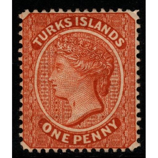 TURKS ISLANDS SG55b 1883 1d ORANGE-BROWN "THROAT FLAW" MTD MINT