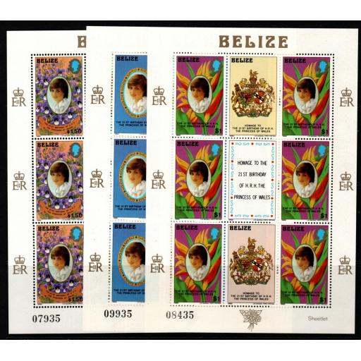 BELIZE SG683/5 1982 PRINCESS DIANA SHEETLETS MNH