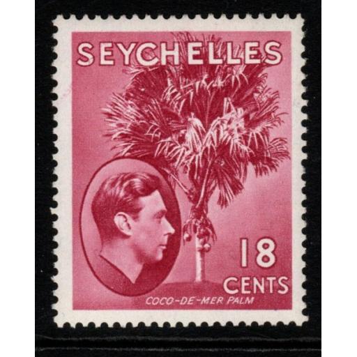 SEYCHELLES SG139cb 1949 18c ROSE-CARMINE MTD MINT