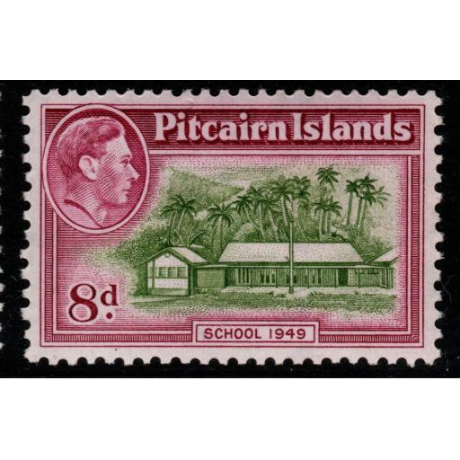 PITCAIRN ISLANDS SG6a 1951 8d OLIVE-GREEN & MAGENTA MNH