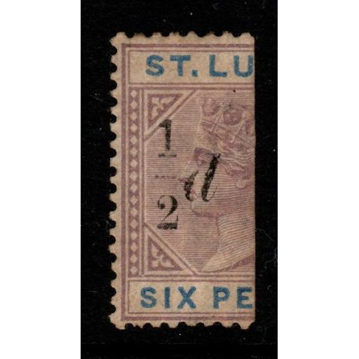 ST.LUCIA SG54e 1891 ½d on HALF 6d THICK "1" WITH SLOPING SERIF MTD MINT
