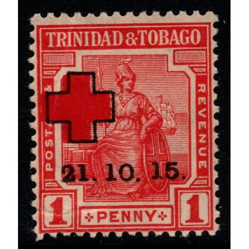 TRINIDAD & TOBAGO SG174b 1915 RED CROSS 1d RED FORKED FOOT VAR MNH