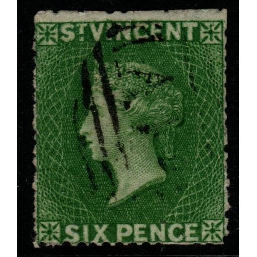 ST.VINCENT SG2 1861 6d DEEP YELLOW-GREEN USED