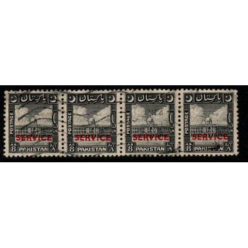 PAKISTAN SGO31 1949 8a BLACK STRIP OF 4 FINE USED