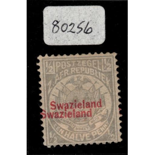 SWAZILAND SG10b 1892 ½d GREY OVERPRINT DOUBLE MTD MINT