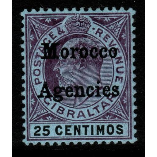 MOROCCO AGENCIES SG27 1906 25c PURPLE & BLACK/BLUE MTD MINT