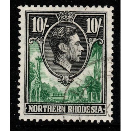 NORTHERN RHODESIA SG44 1938 10/= GREEN & BLACK FINE USED