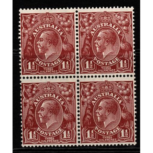AUSTRALIA SG126 1936 1½d RED-BROWN BLOCK OF 4 MNH