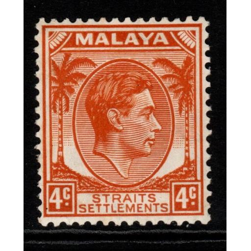 MALAYA STRAITS SETTLEMENTS SG296 1938 4c ORANGE DIEII MTD MINT