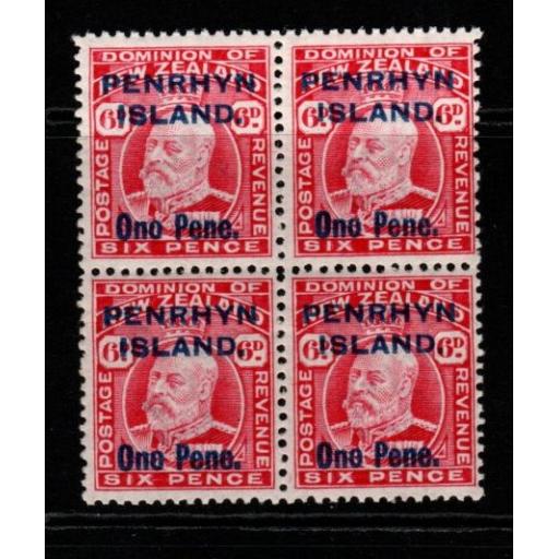 PENRHYN ISLAND SG22 1914 6d CARMINE MNH BLOCK OF 4