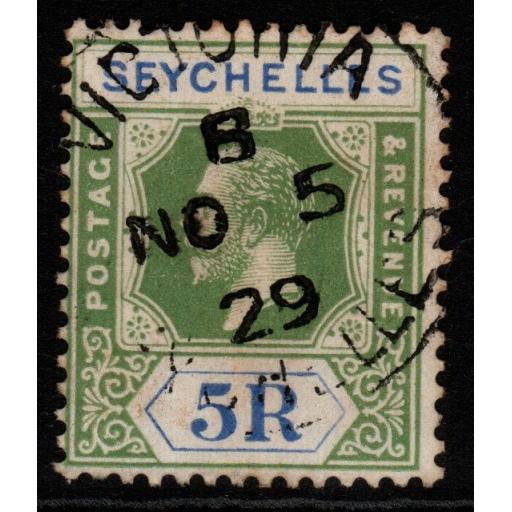 SEYCHELLES SG123 1921 5r YELLOW-GREEN & BLUE FINE USED