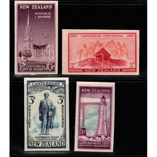 NEW ZEALAND SG694/705/6+L46 1948 IMPERF PROOFS ON THICK WHITE CARD MINT