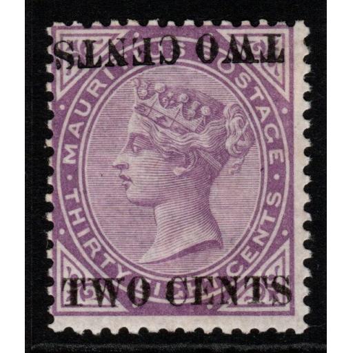 MAURITIUS SG121c 1891 2c on 38c BRIGHT PURPLE SURCH DOUBLE,ONE INVERTED MTD MINT