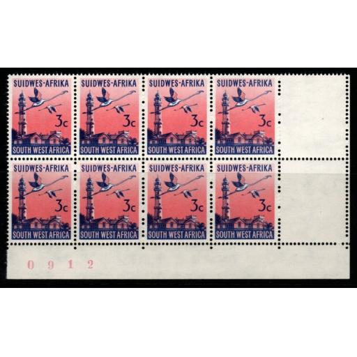 SOUTH WEST AFRICA SG176 1962 3c DEFINITIVE BLOCK OF 8 MNH