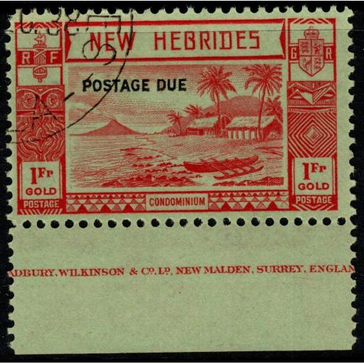 NEW HEBRIDES SGD10 1938 1f RED/GREEN FINE USED