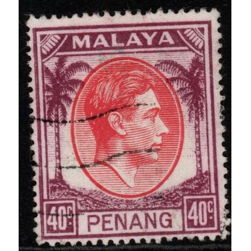 MALAYA PENANG SG18 1949 40c RED & PURPLE USED