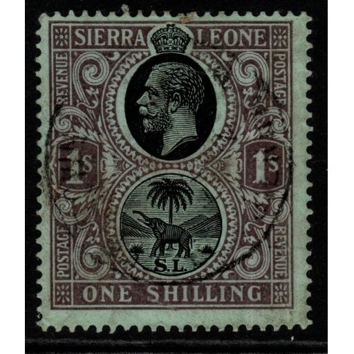 SIERRA LEONE SG124w 1912 1/= BLACK/GREEN WMK INV FINE USED