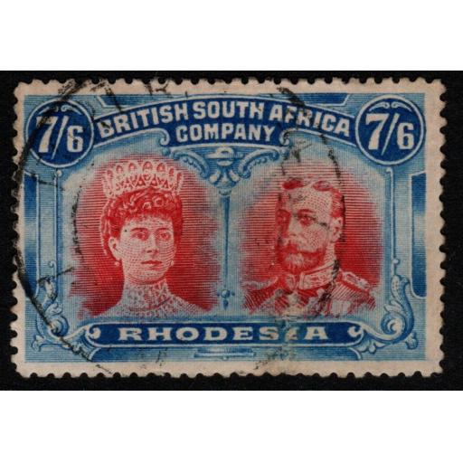 RHODESIA SG162 1910-3 7/6 CARMINE & BRIGHT BLUE p14 USED
