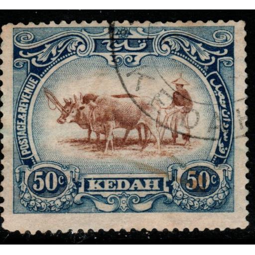 MALAYA KEDAH SG36 1921 50c BROWN & GREY-BLUE FINE USED