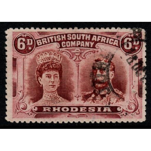 RHODESIA SG144 1910-3 6d RED-BROWN & MAUVE FINE USED