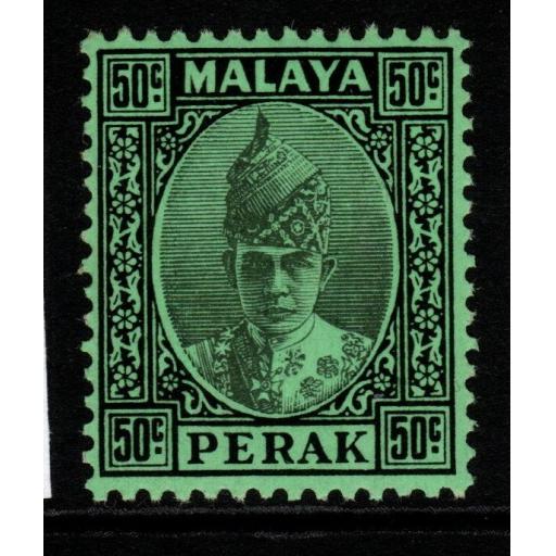 MALAYA PERAK SG118 1938 50c BLACK ON EMERALD PAPER MTD MINT