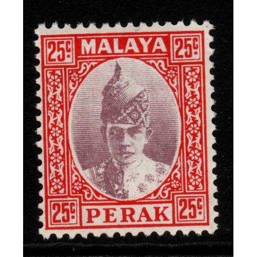 MALAYA PERAK SG115 1939 25c DULL PURPLE & SCARLET MTD MINT