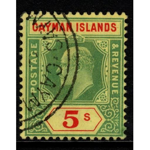 CAYMAN ISLANDS SG32 1908 5/= GREEN & RED/YELLOW FINE USED